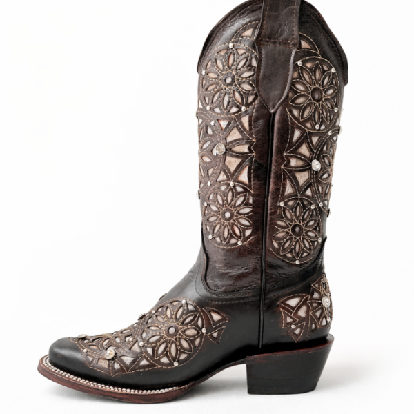Bota Vaquera Rodeo Corte Láser Atrapasueños Café
