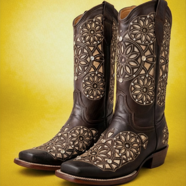Bota Vaquera Rodeo Corte Láser Atrapasueños Café