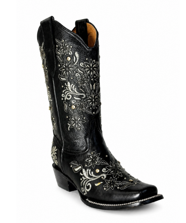 Bota Vaquera Corte Láser Paulina Negra