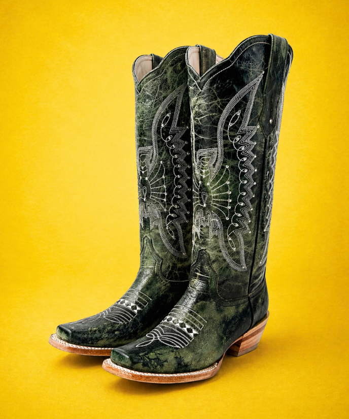 Bota Vaquera Tubo Alto Dakota Jade de Piel