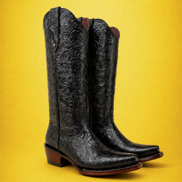 Bota Vaquera Cincelada Emiliana Negra de Piel