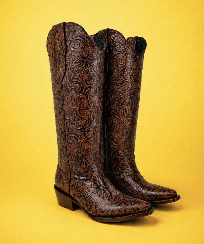 Bota Vaquera Cincelada Emiliana Café de Piel