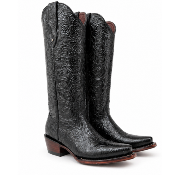 Bota Vaquera Cincelada Emiliana Negra de Piel