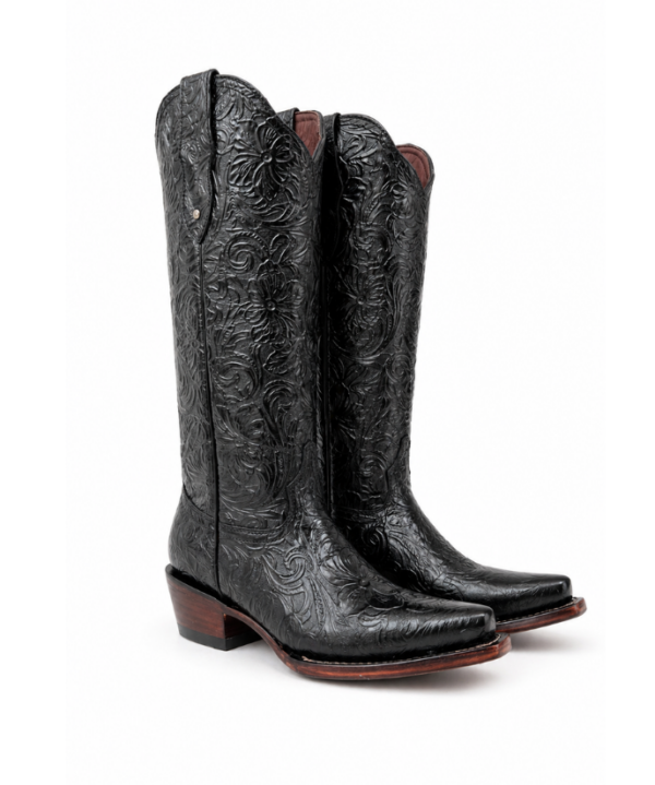 Bota Vaquera Cincelada Emiliana Negra de Piel