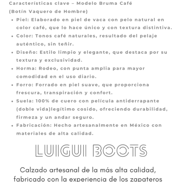 Botín Vaquero Bruma Café Pelo De Vaca Natural