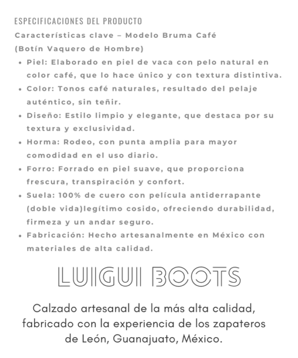 Botín Vaquero Bruma Café Pelo De Vaca Natural