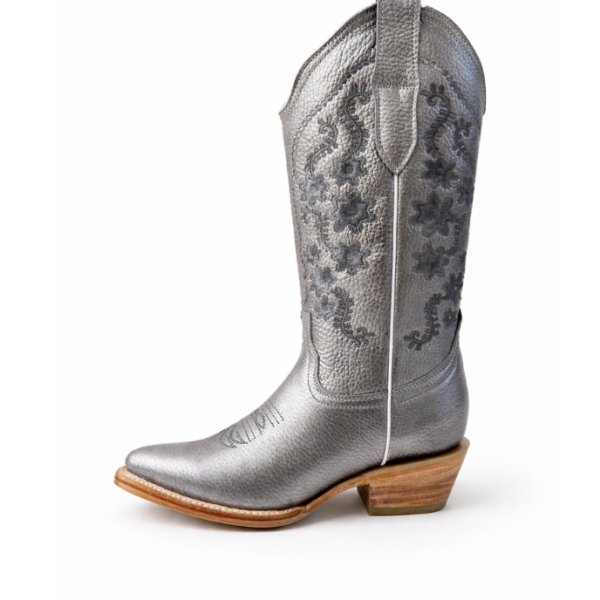 Bota Vaquera Camila Plateada de Piel
