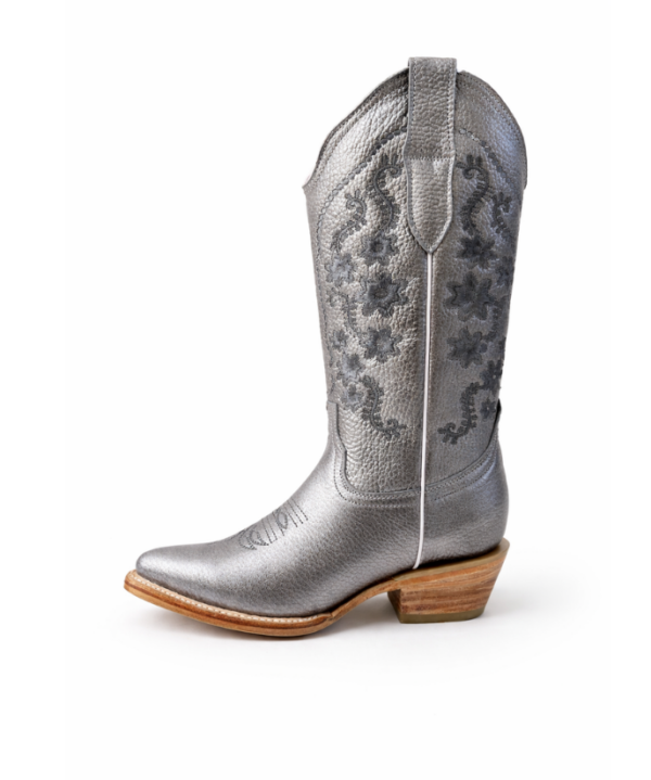 Bota Vaquera Camila Plateada de Piel
