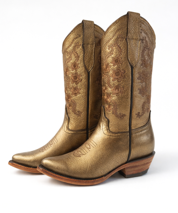Bota Vaquera Camila Dorada de Piel