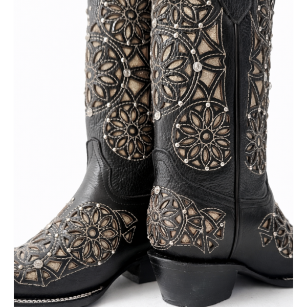 Bota Vaquera Rodeo Corte Láser Atrapasueños Negra