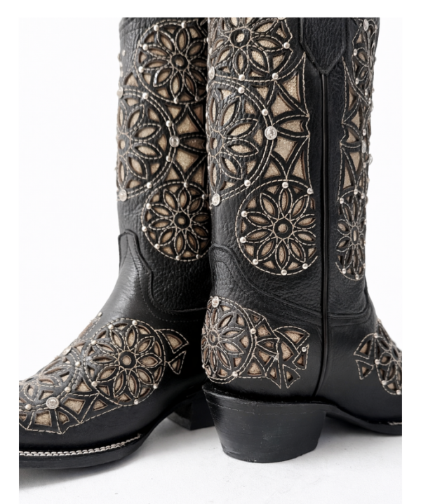 Bota Vaquera Rodeo Corte Láser Atrapasueños Negra
