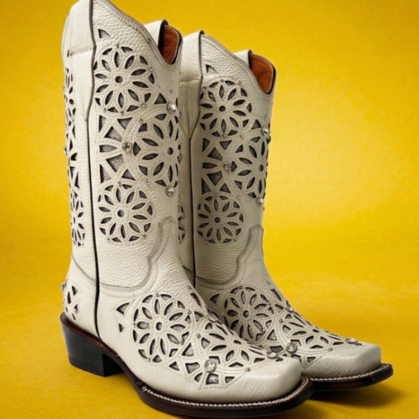 Bota Vaquera Rodeo Corte Láser Atrapasueños Hueso