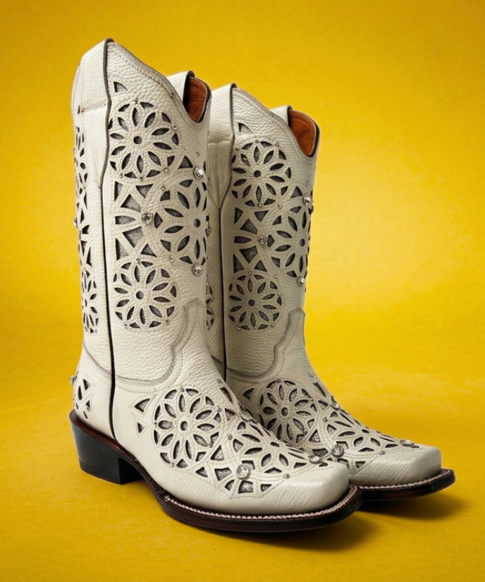 Bota Vaquera Rodeo Corte Láser Atrapasueños Hueso