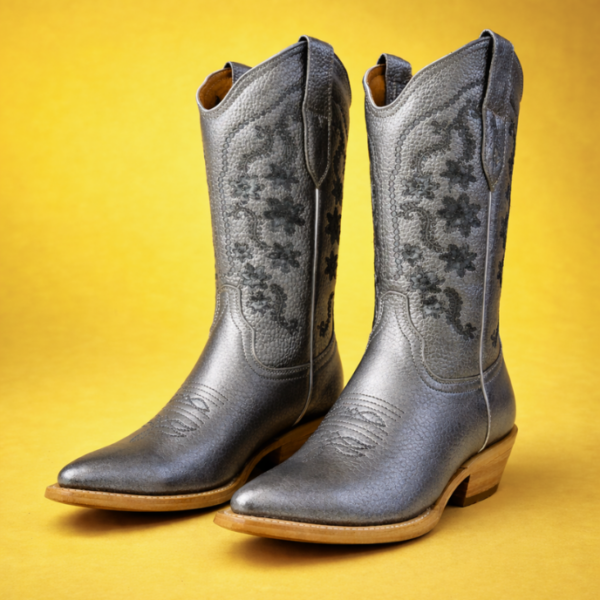 Bota Vaquera Camila Plateada de Piel
