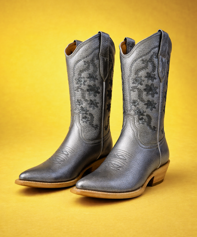Bota Vaquera Camila Plateada de Piel