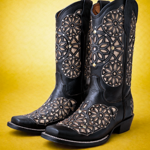 Bota Vaquera Rodeo Corte Láser Atrapasueños Negra