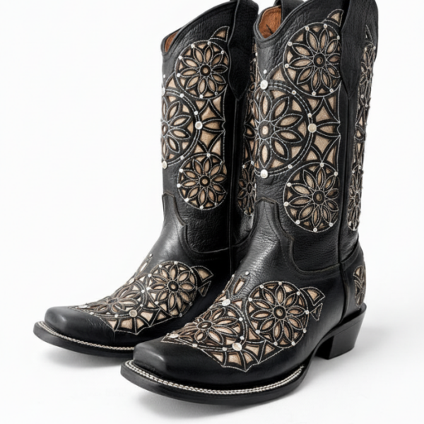 Bota Vaquera Rodeo Corte Láser Atrapasueños Negra