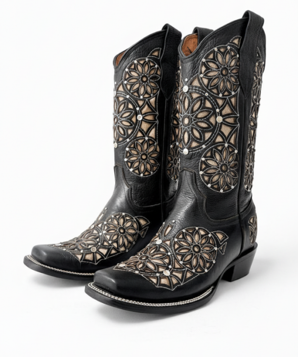Bota Vaquera Rodeo Corte Láser Atrapasueños Negra