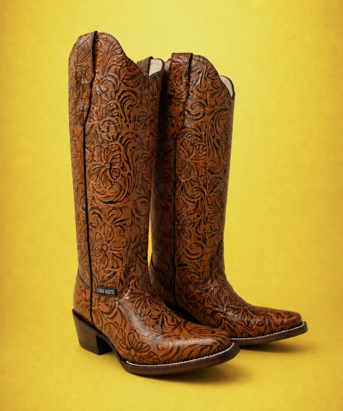 Bota Vaquera Cincelada Emiliana Miel de Piel