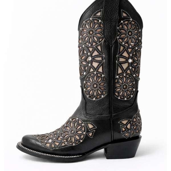 Bota Vaquera Rodeo Corte Láser Atrapasueños Negra
