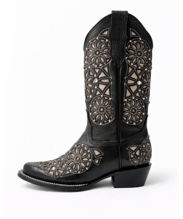 Bota Vaquera Rodeo Corte Láser Atrapasueños Negra