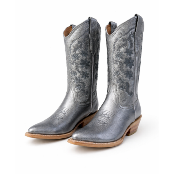 Bota Vaquera Camila Plateada de Piel