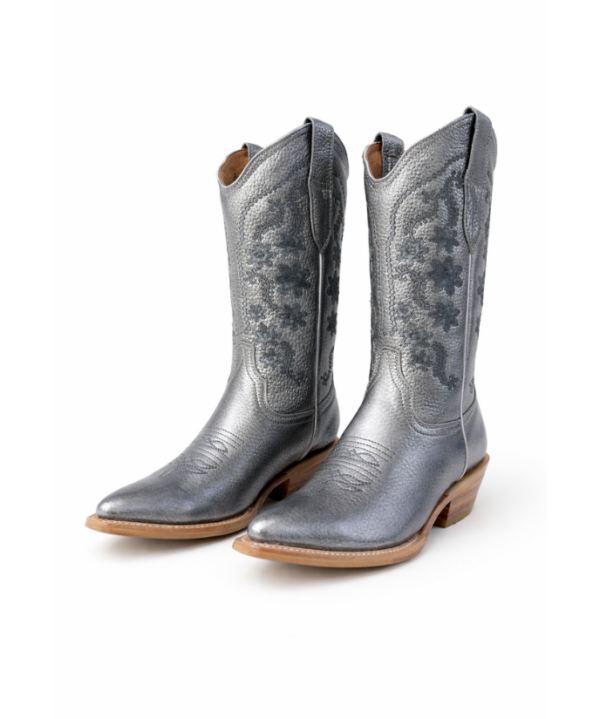 Bota Vaquera Camila Plateada de Piel