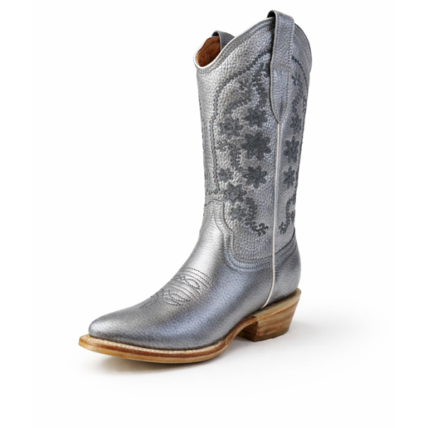 Bota Vaquera Camila Plateada de Piel