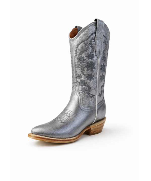 Bota Vaquera Camila Plateada de Piel