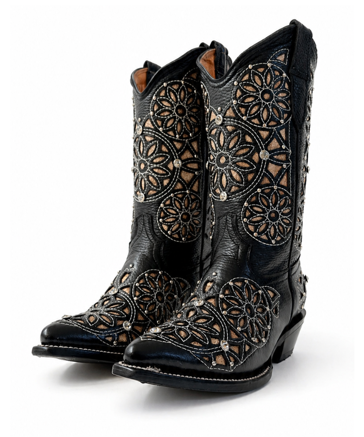 Bota Vaquera Puntal Corte Láser Atrapasueños Negra