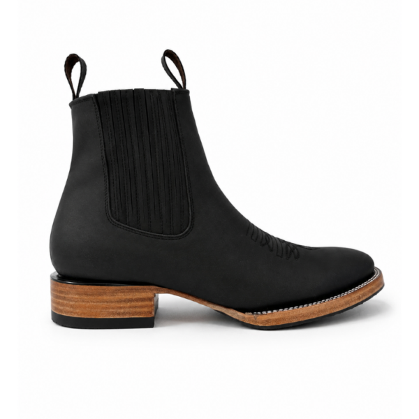 100% Piel Genuina Botín Vaquero Texas Black