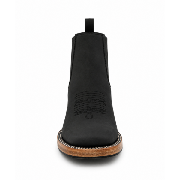 100% Piel Genuina Botín Vaquero Texas Black