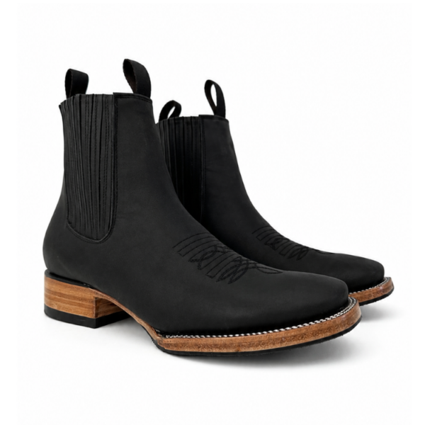 100% Piel Genuina Botín Vaquero Texas Black