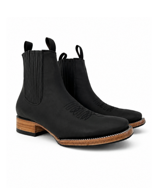 100% Piel Genuina Botín Vaquero Texas Black